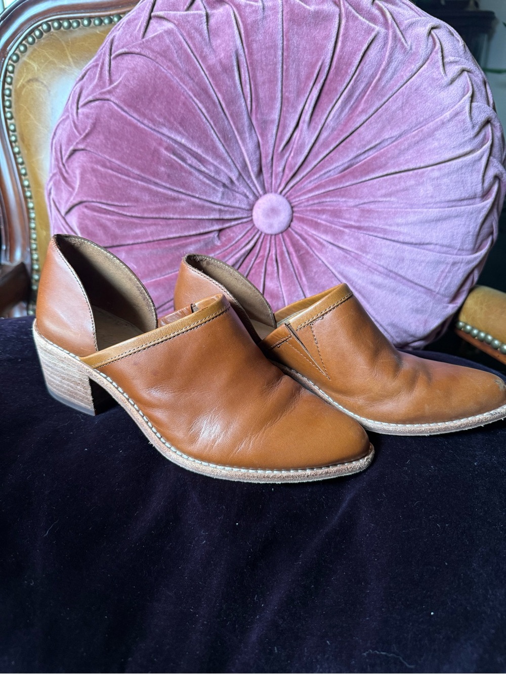 Madewell Brady Cognac Leather Low Heel Slip-On Mules